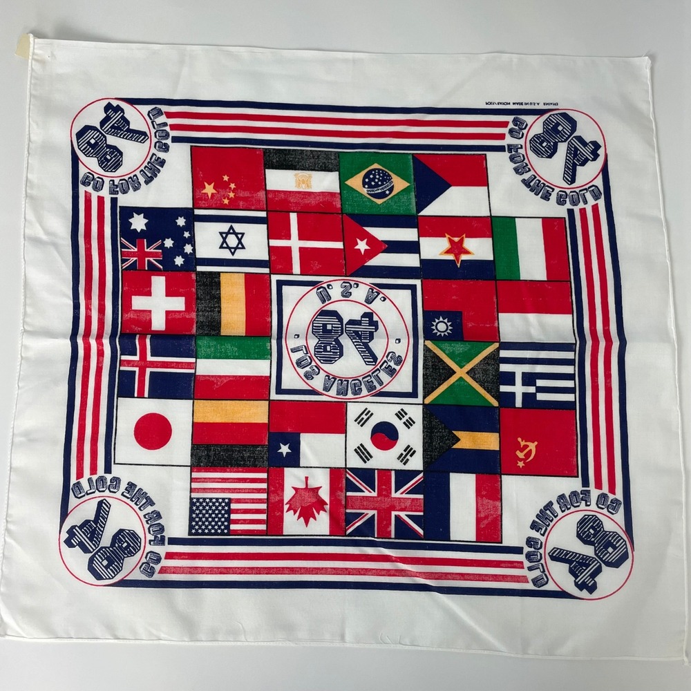 Vintage Olympic Bandana 1984 NWT Flags Los Angeles USA Go For The Gold Scarf - Picture 9 of 9